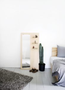 Plywood Floor Mirror With Shelves