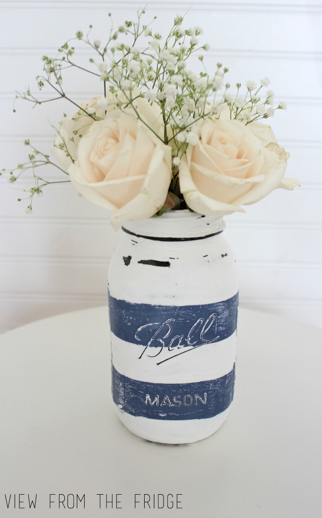 Preppy Distressed Mason Jar Vase