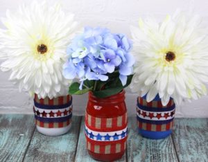 Pretty Patriotic Red White and Blue Mason Jar Vases