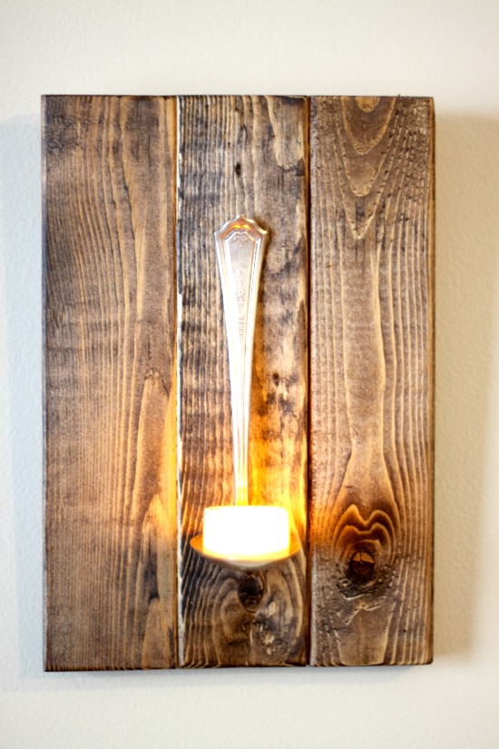 Scrap Wood and Spoon Wall Sconce