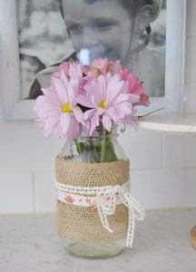 Mason Jar Flower Vase with Burlap and Ribbon