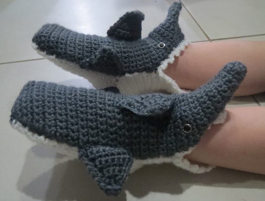 Hungry Shark Crochet Slippers