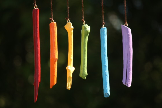 Rainbow Wind Chimes Made with Sticks