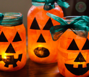 Mason Jar Jack-O'-Lanterns