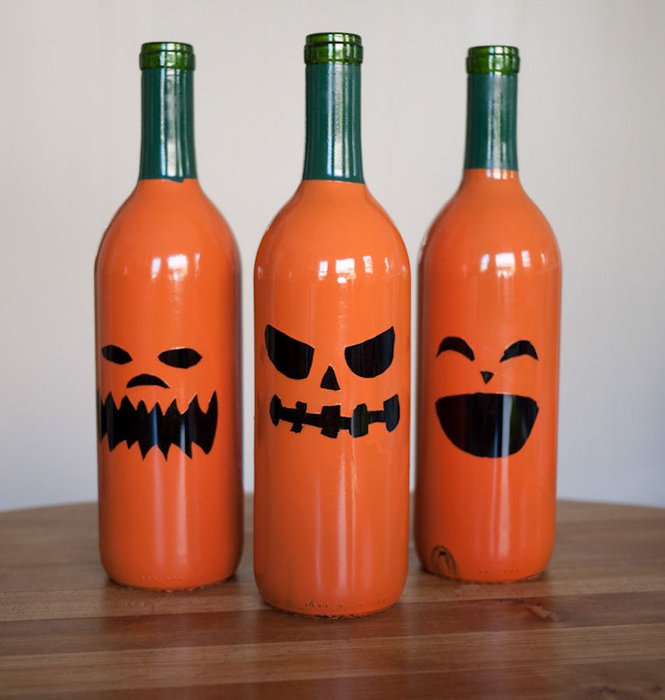 Wine Bottle Jack-o-lanterns