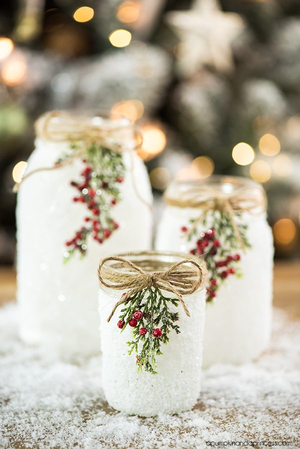Snowy Mason Jar Luminaries