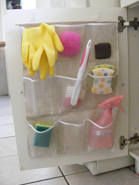 Use a shoe organizer to store cleaning supplies