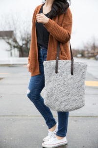 leather strap crochet tote