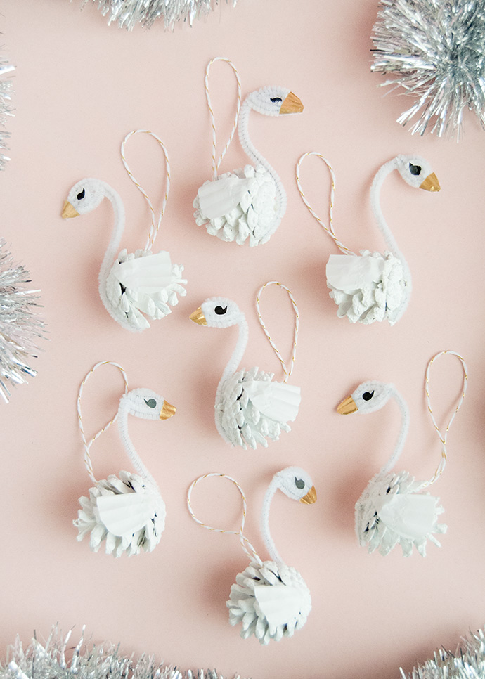 pinecone swan ornaments