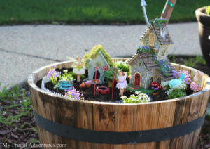 Fairy Garden in Wooden Barrel