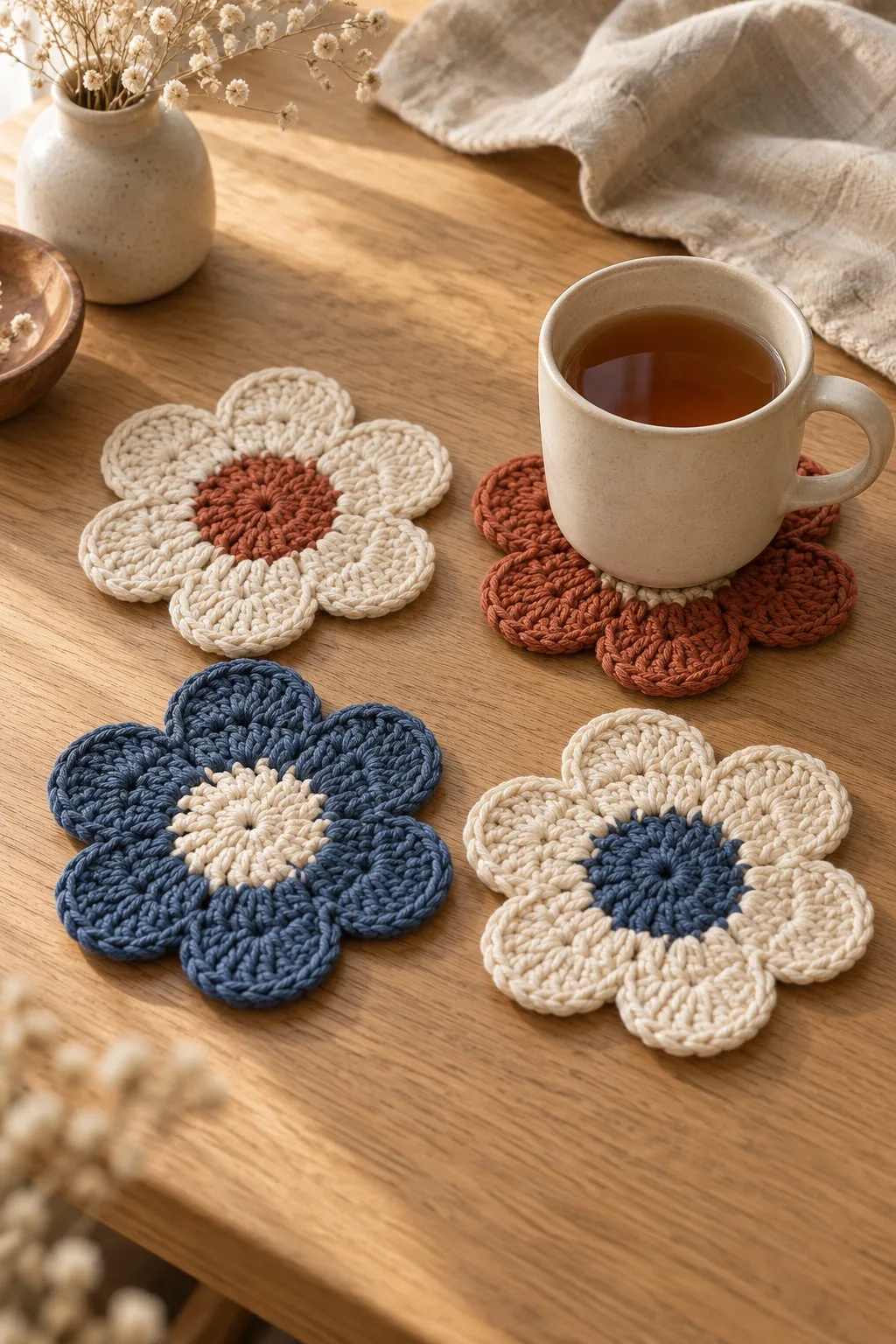 Flower Coasters, crochet pattern