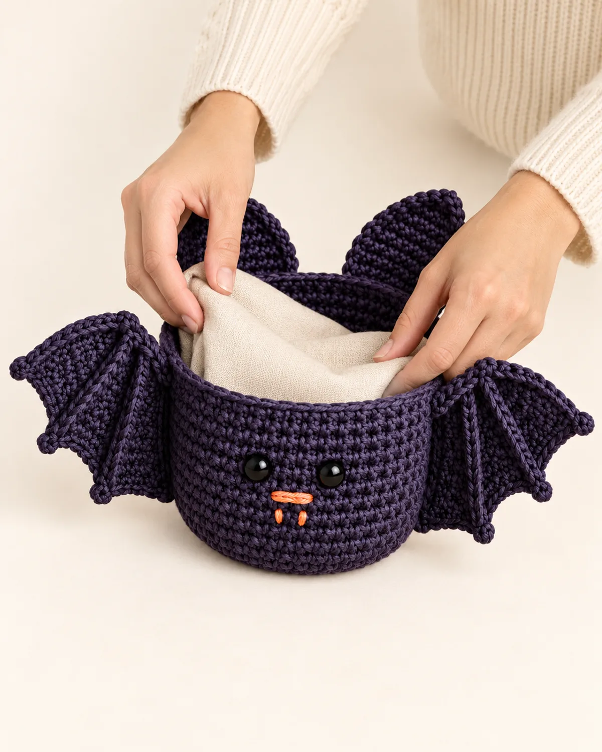 Spooky Bat Basket, alternate view in use