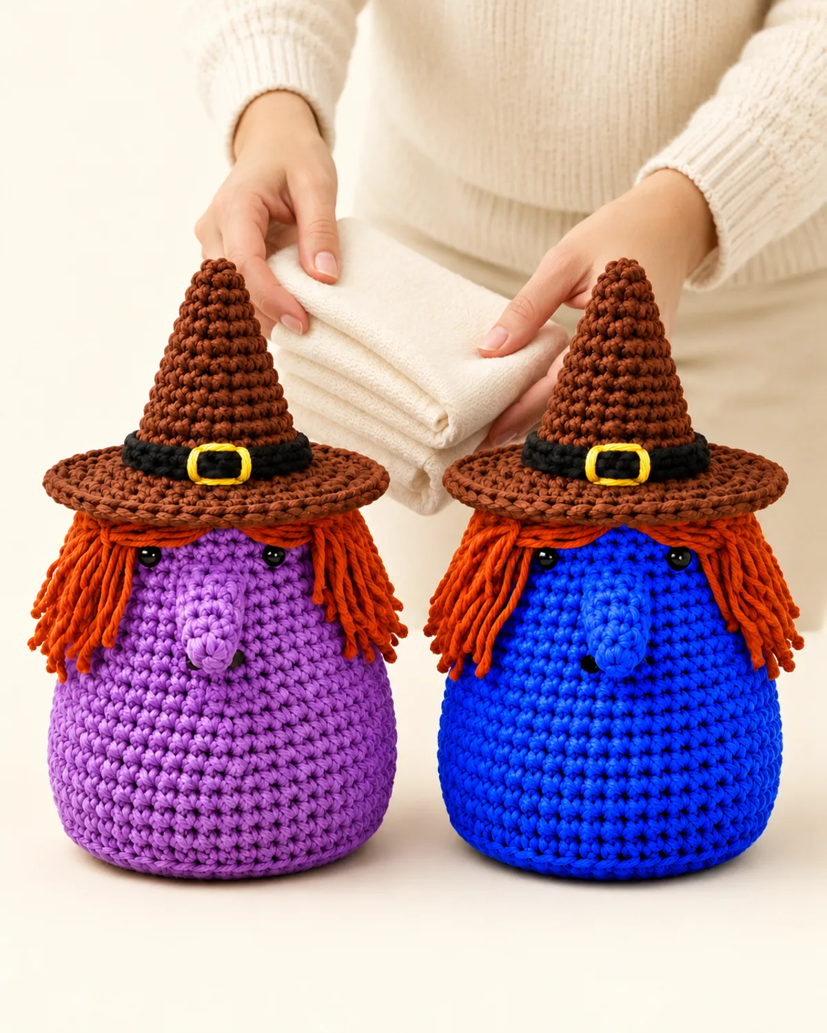 Halloween Witch Basket, front three-quarter view in use