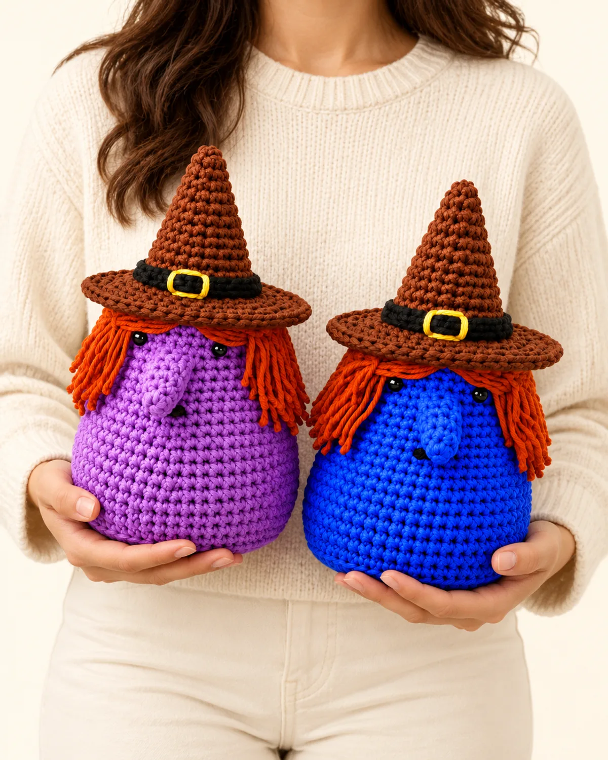 Halloween Witch Basket, side three-quarter view in use
