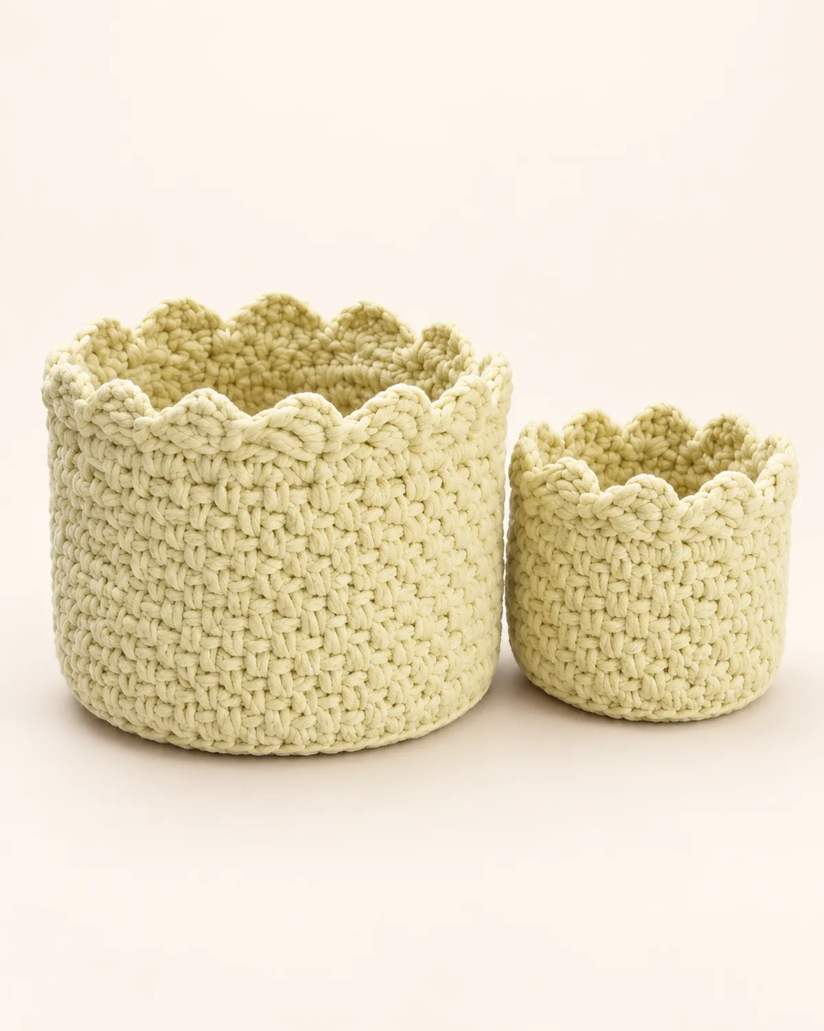 Rice Stitch Basket, finished product on a warm off-white background