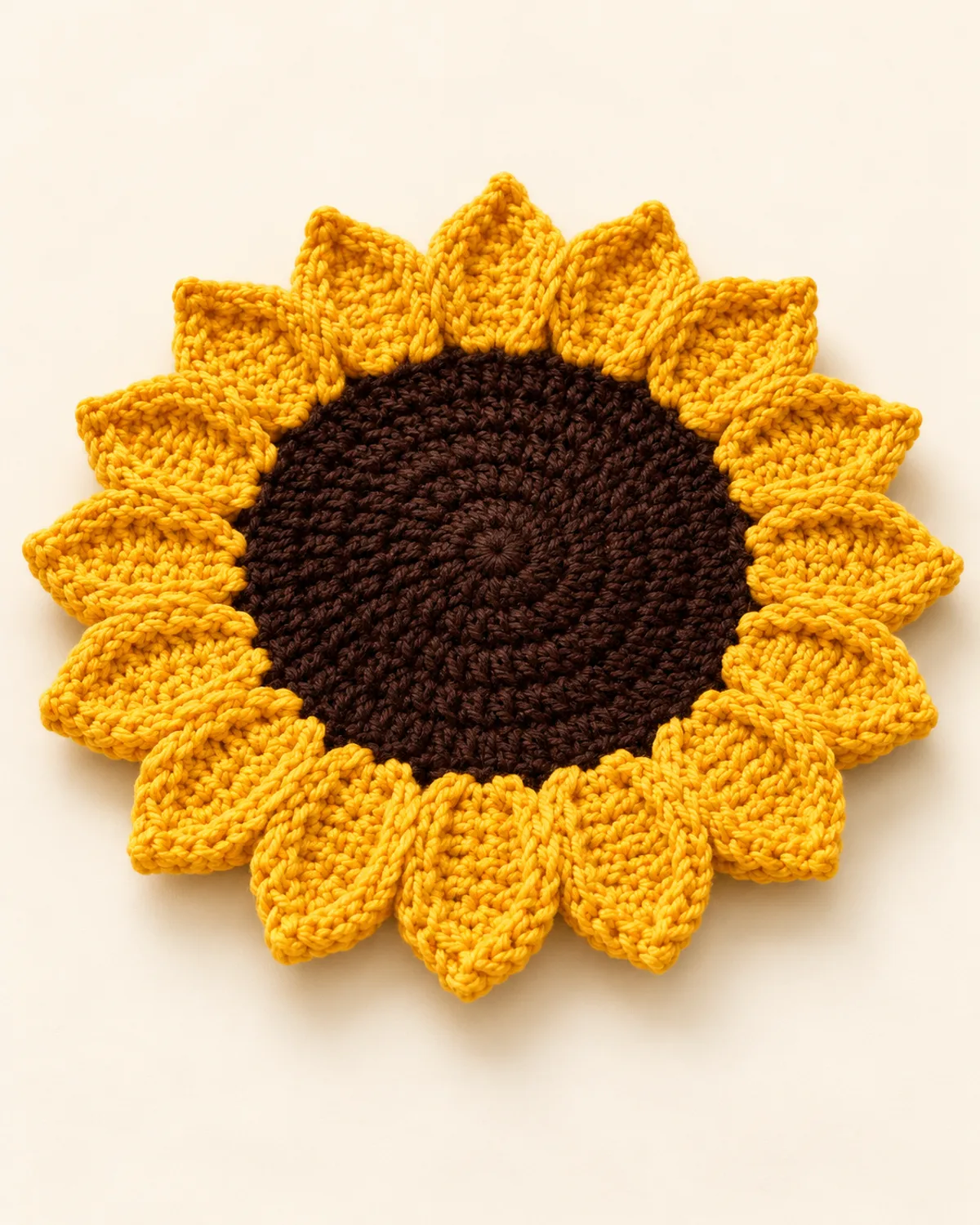 Sunflower Coaster, finished product on a warm off-white background