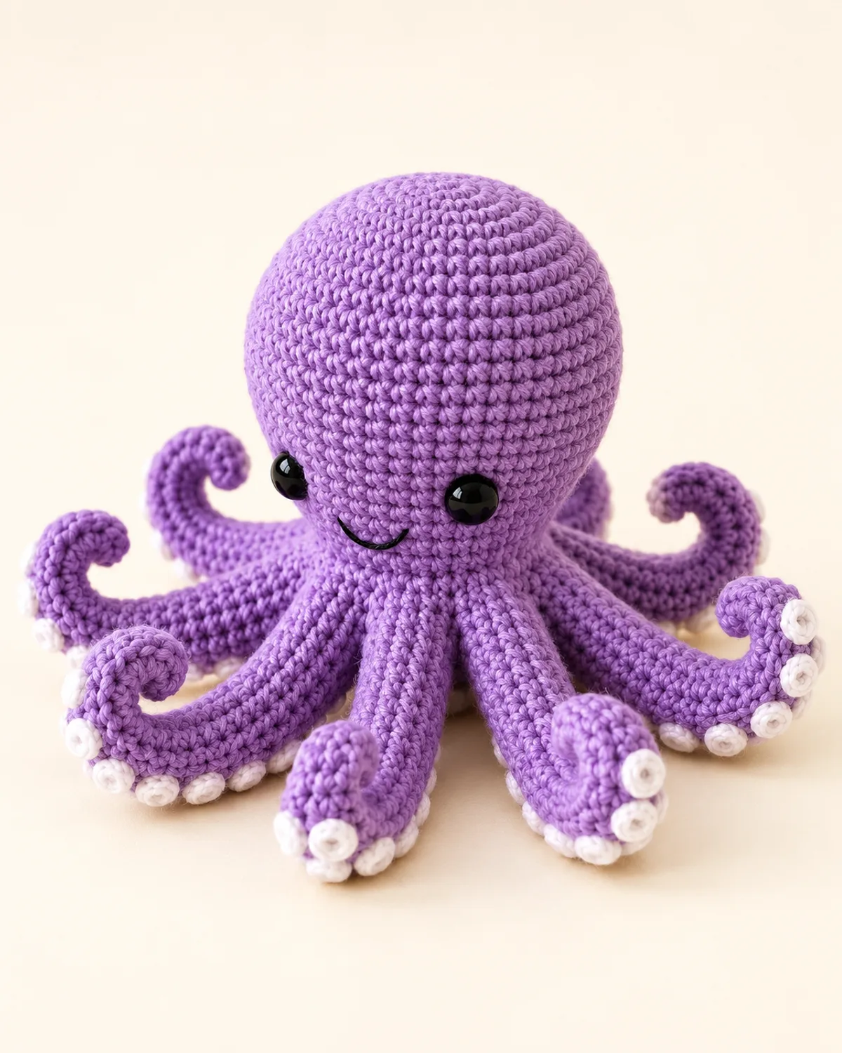 No Sew Octopus, finished product on a warm off-white background