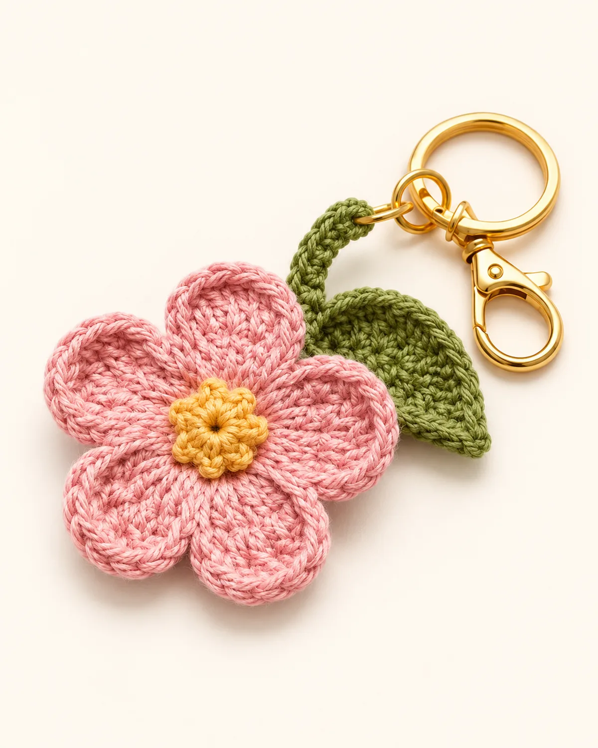 Flower Keychain, finished product on a warm off-white background