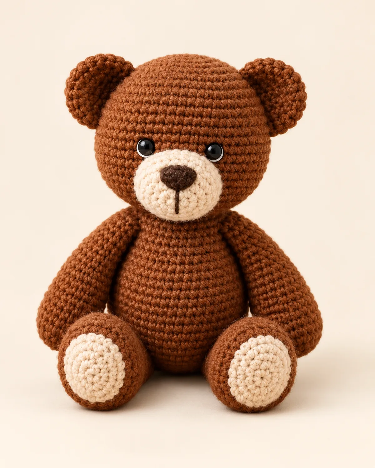 Classic Brown Teddy Bear, finished product on a warm off-white background