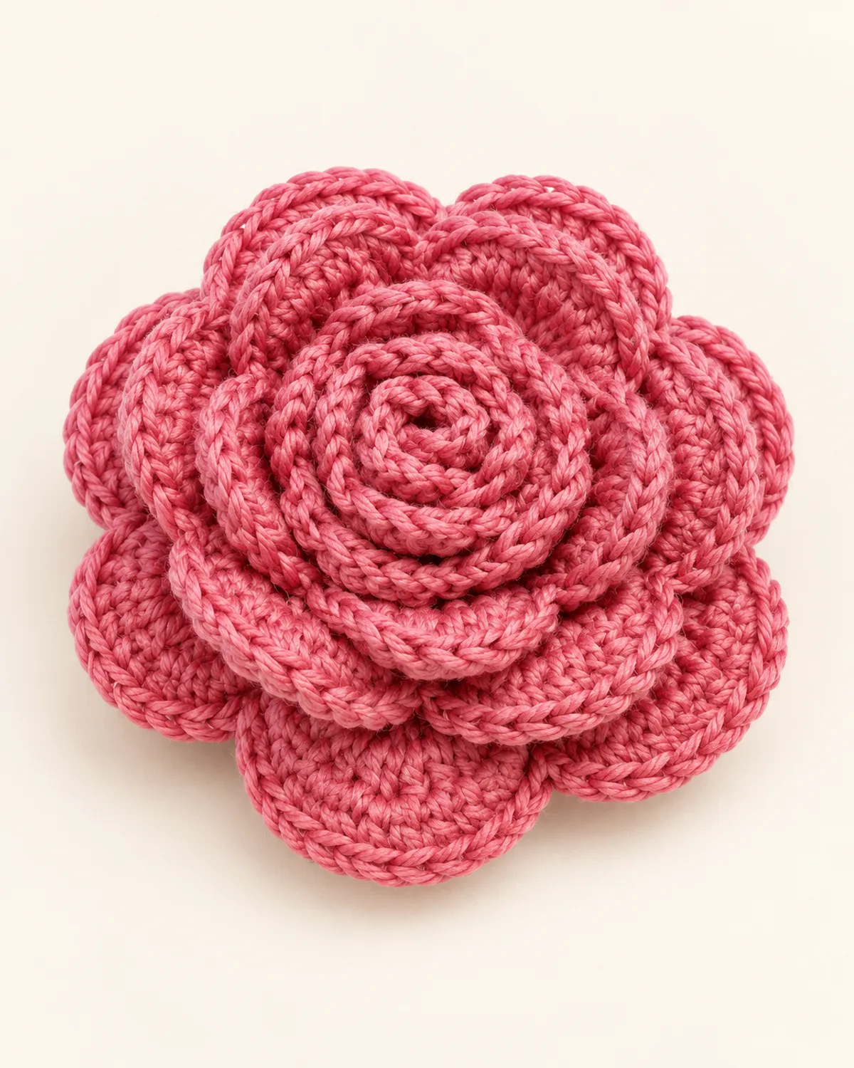 Layered Rose Appliqué, finished product on a warm off-white background