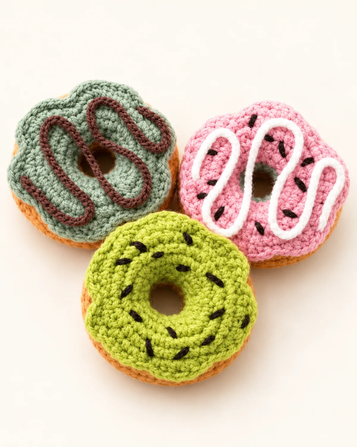 Fruit Donut Trio, finished product on a warm off-white background