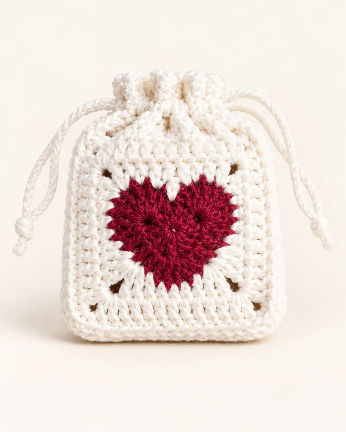 Heart Drawstring Pouch, crochet pattern