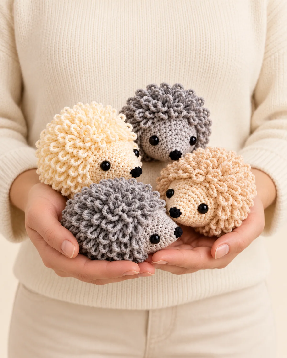 Loop Stitch Hedgehog, front three-quarter view in use