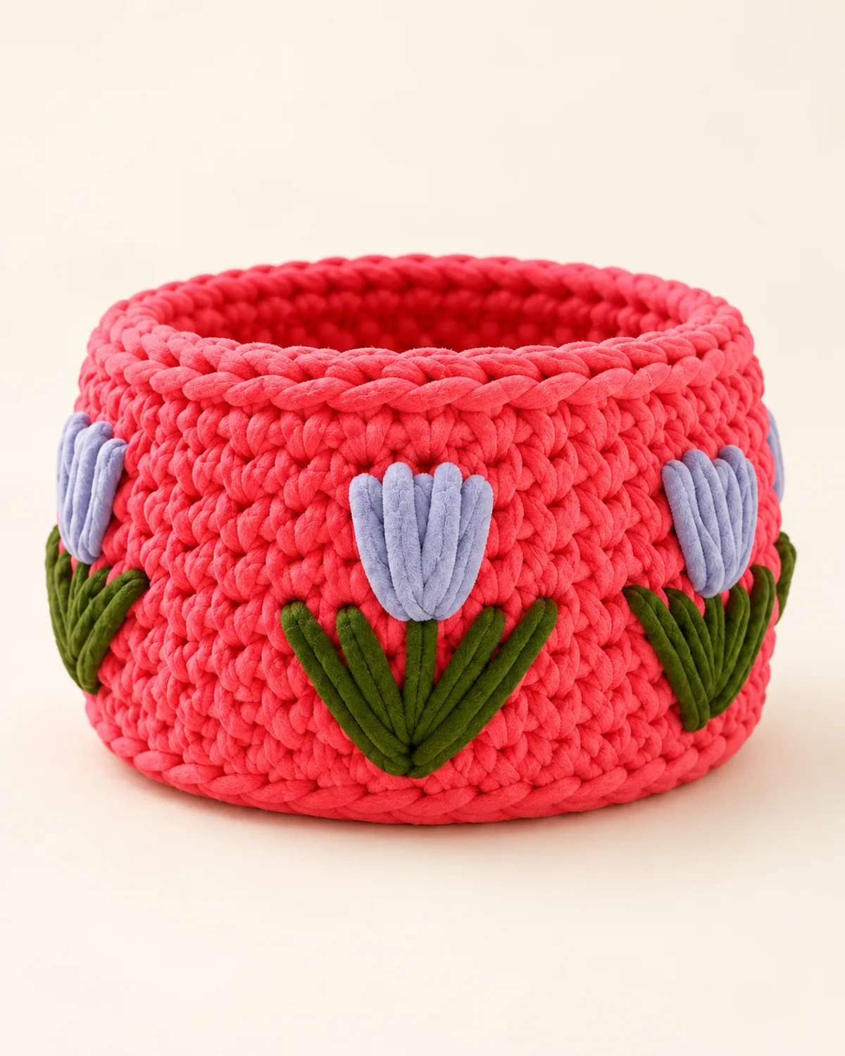 Tulip Flower Basket, finished product on a warm off-white background