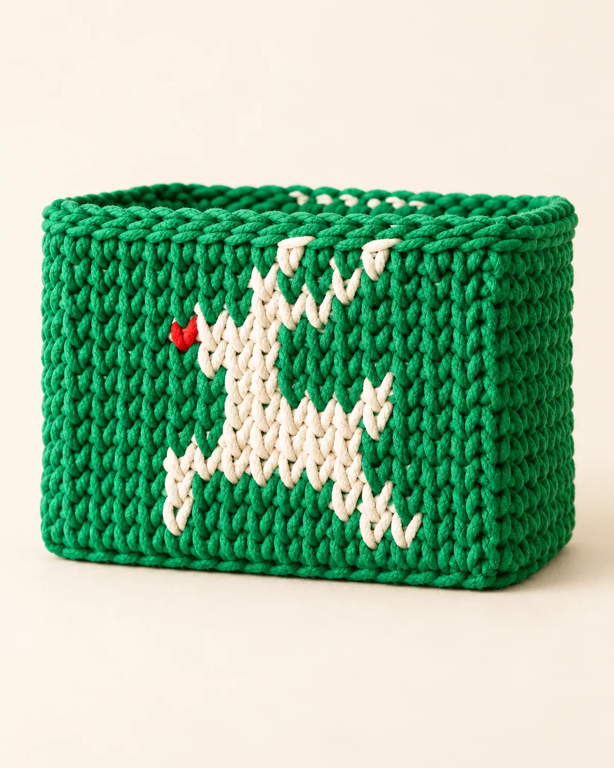 Reindeer Basket, finished product on a warm off-white background