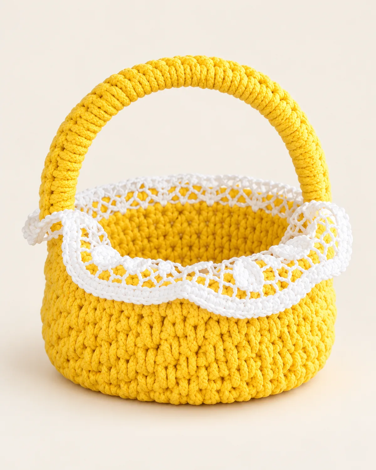Easter Egg Basket, finished product on a warm off-white background