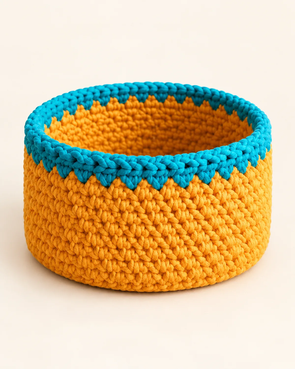 Two-Color Wooden Base Basket, finished product on a warm off-white background