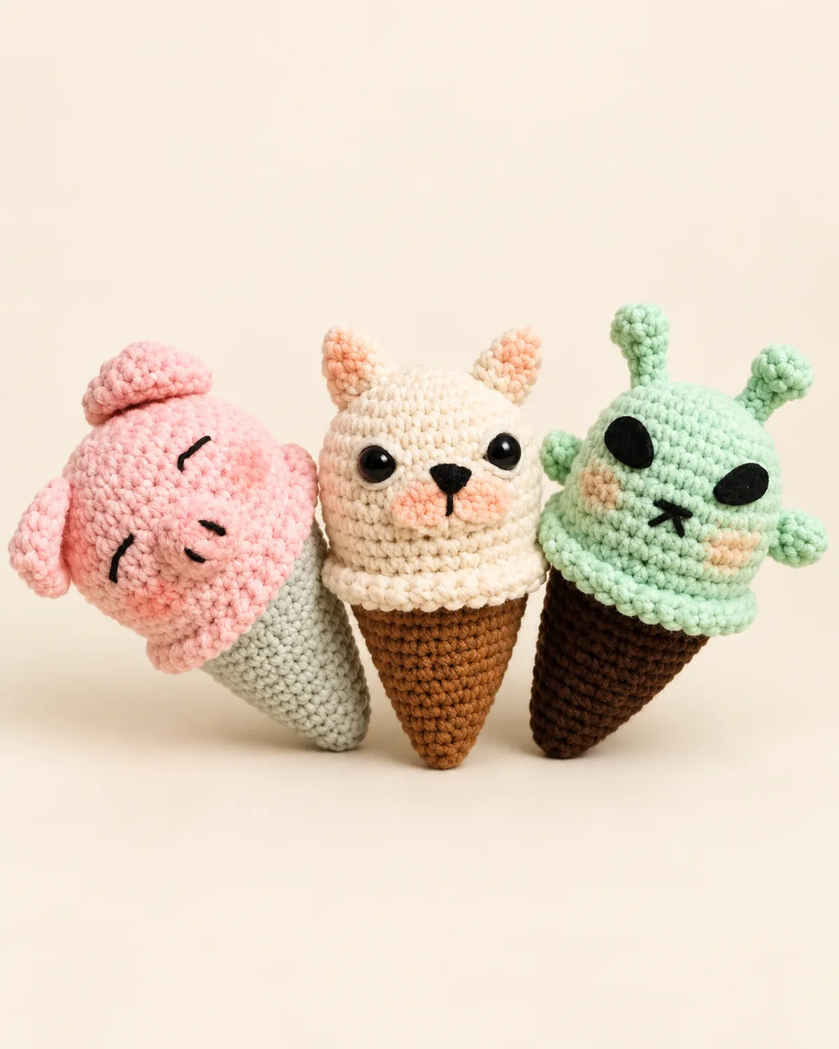 Ice Cream Cones, finished product on a warm off-white background