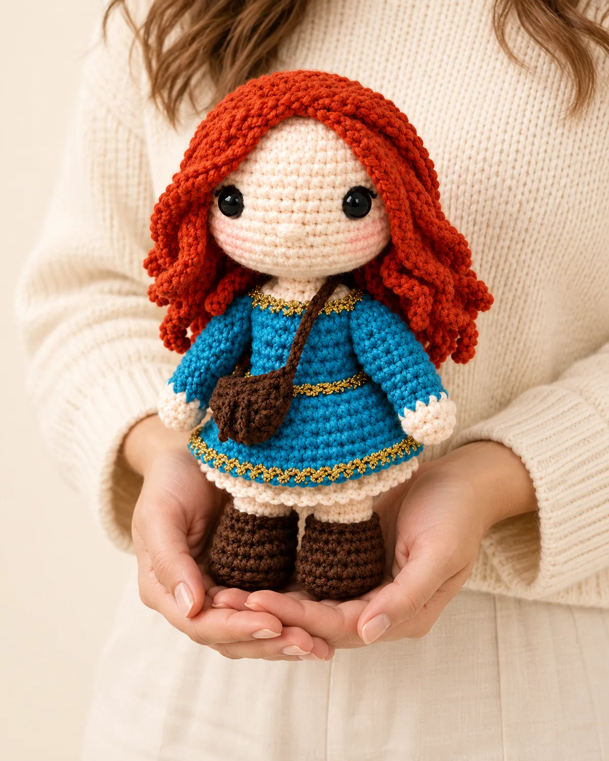 Curly Haired Doll, front three-quarter view in use