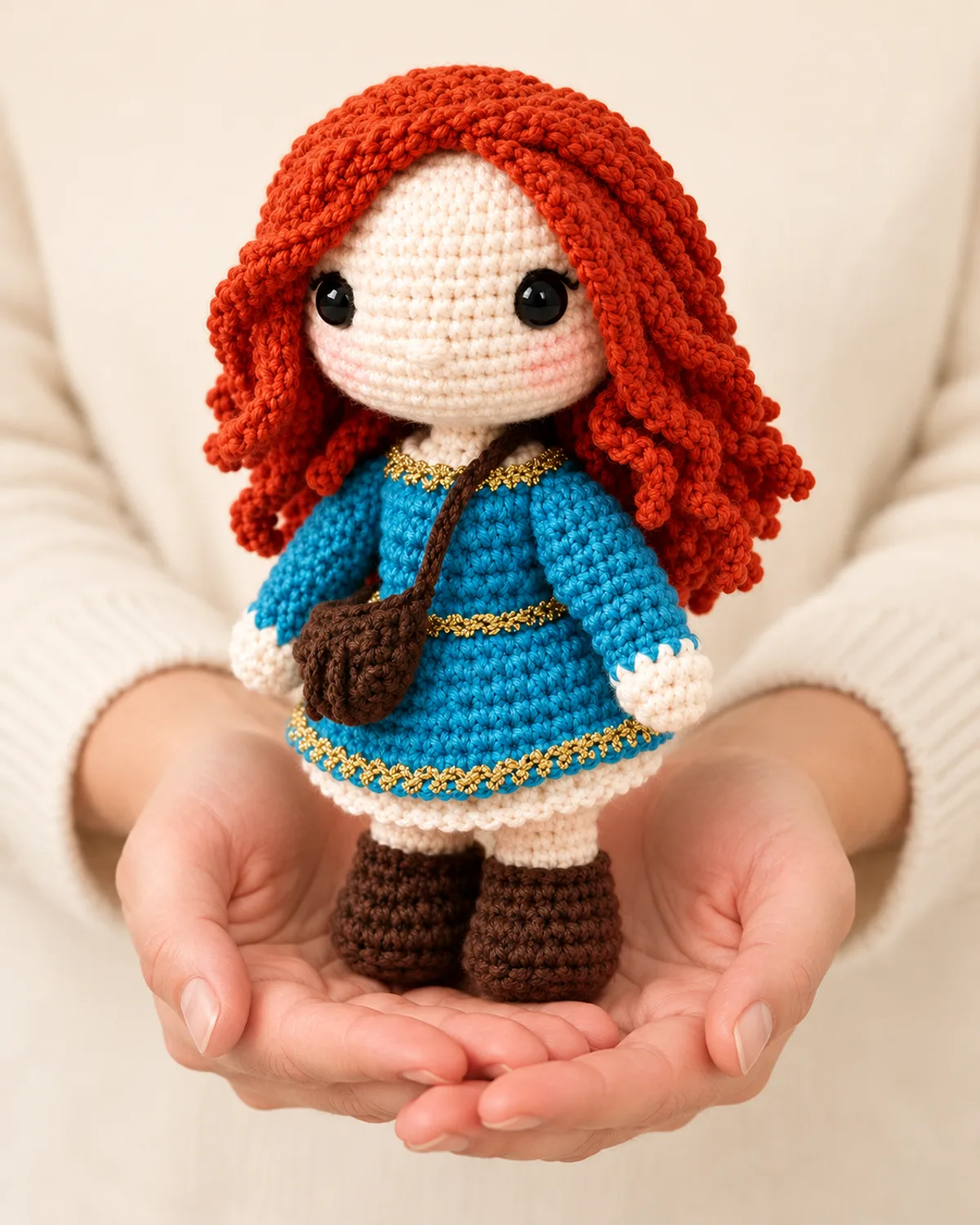 Curly Haired Doll, side three-quarter view in use