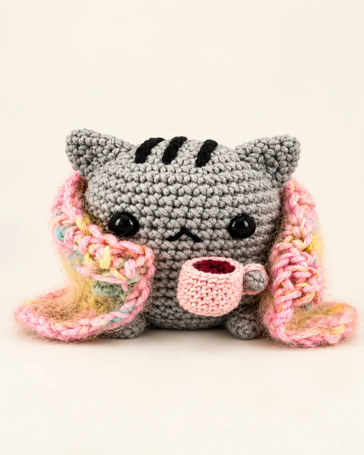Kitten with Blanket, finished product on a warm off-white background