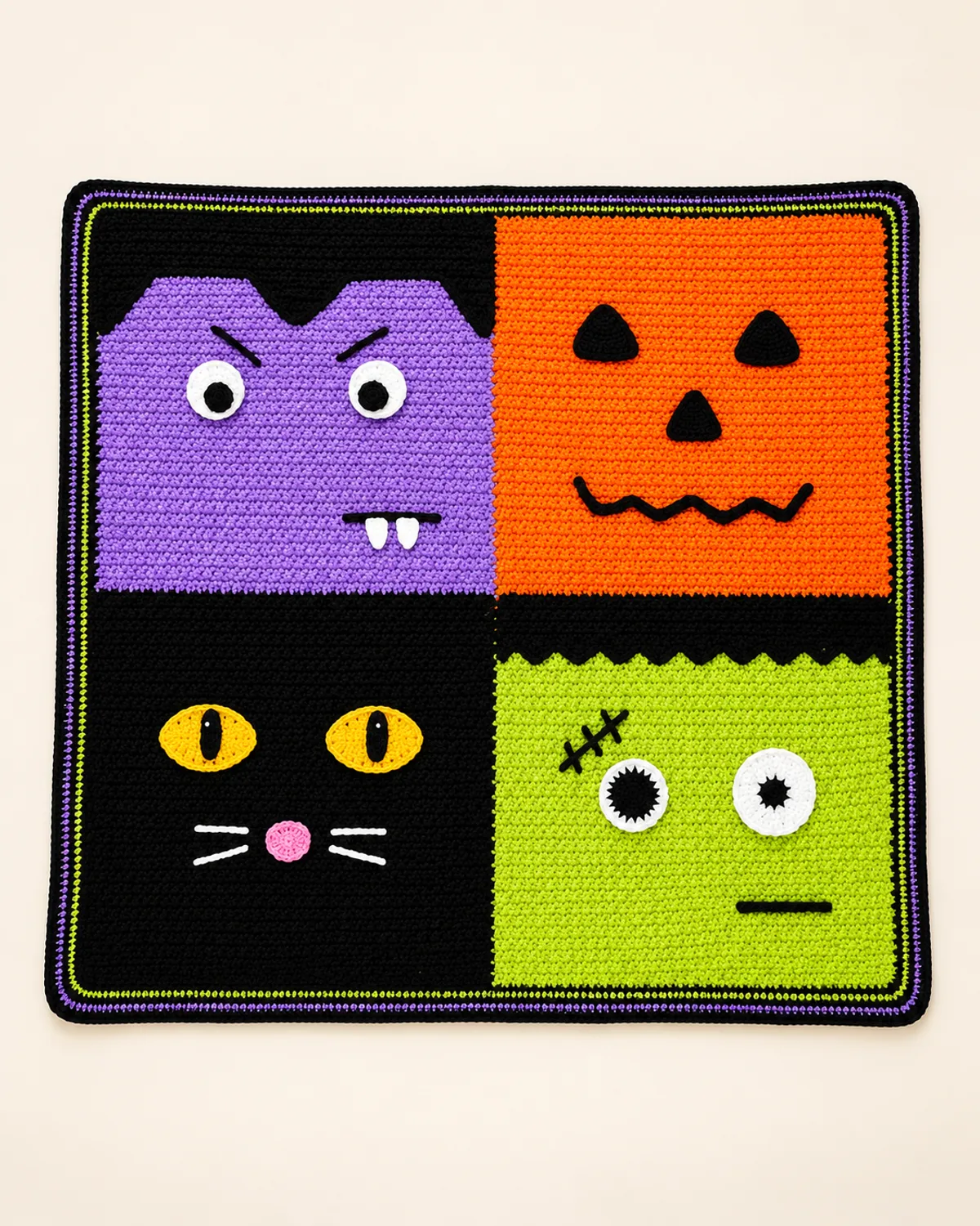Halloween Blanket, finished product on a warm off-white background