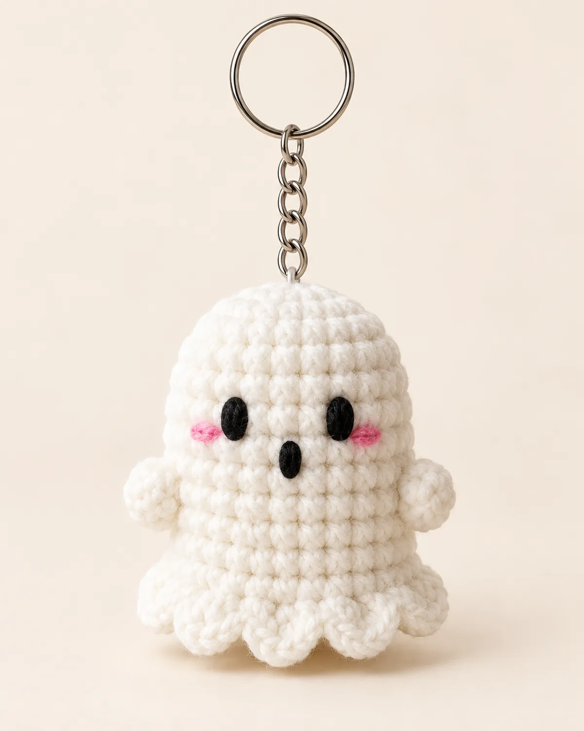 No-Sew Ghost Keychain, finished product on a warm off-white background