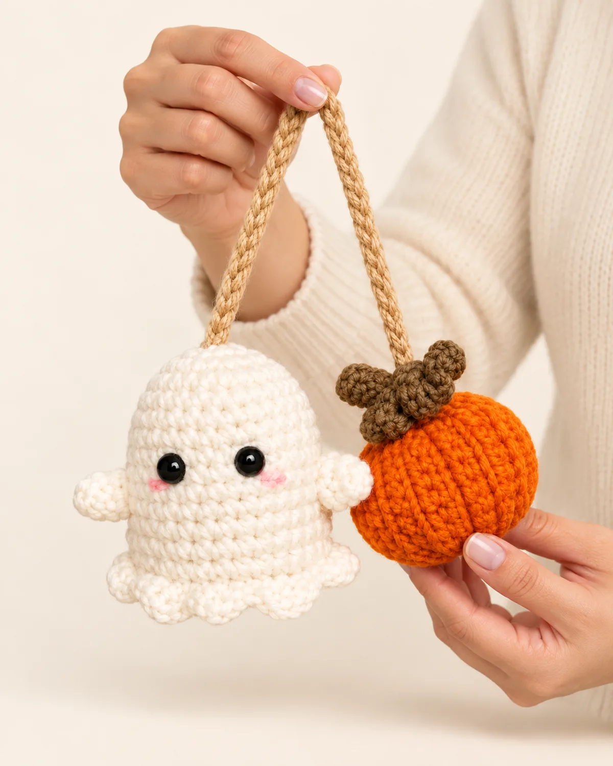 Ghost and Pumpkin Hanging Decoration, alternate view in use