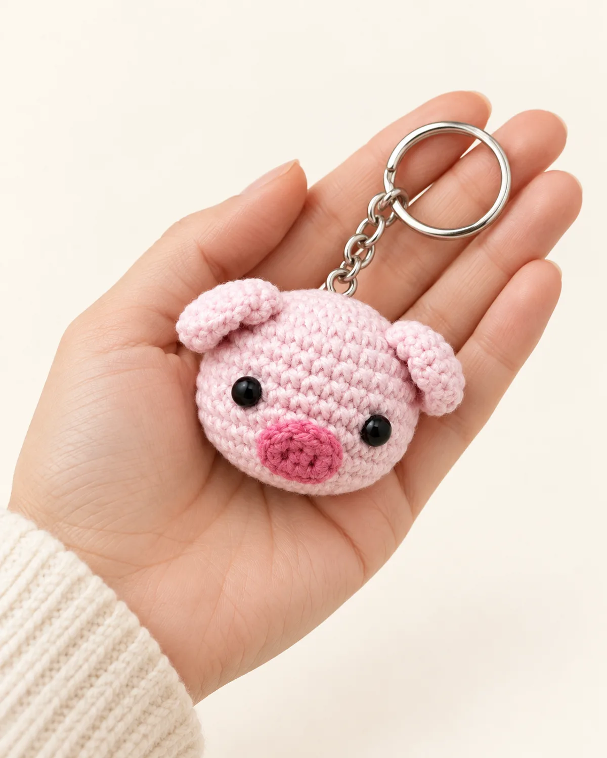 Piglet Keychain, side three-quarter view in use