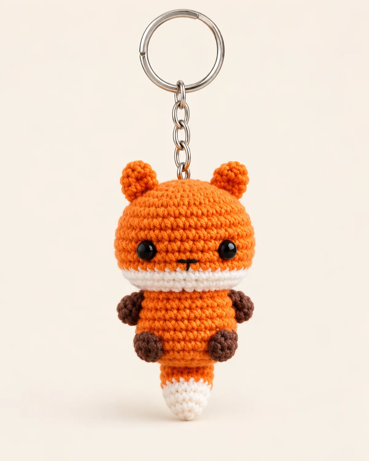 Fox Keychain, finished product on a warm off-white background
