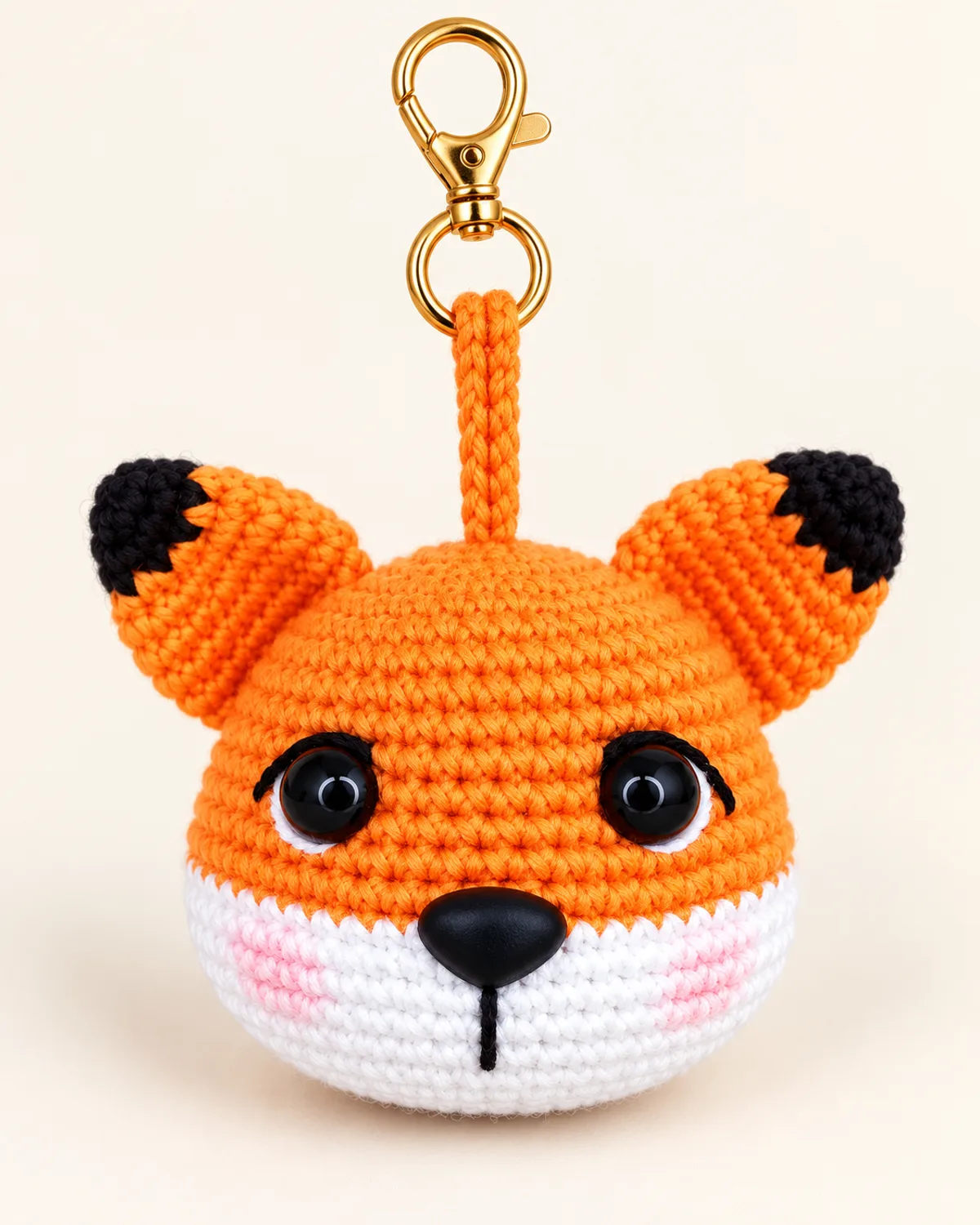 Fox Head Keychain, finished product on a warm off-white background