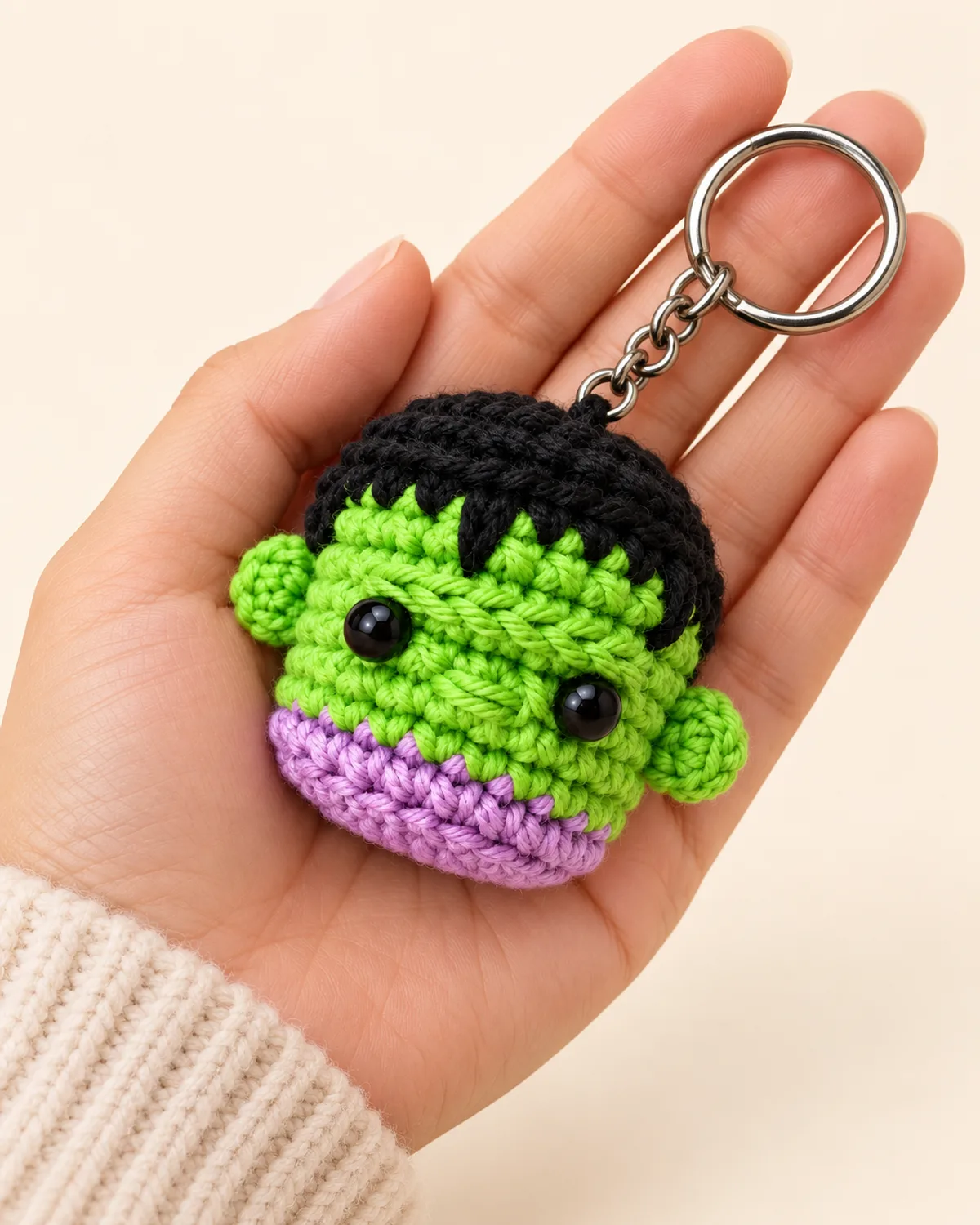 Frankenstein Keychain, side three-quarter view in use