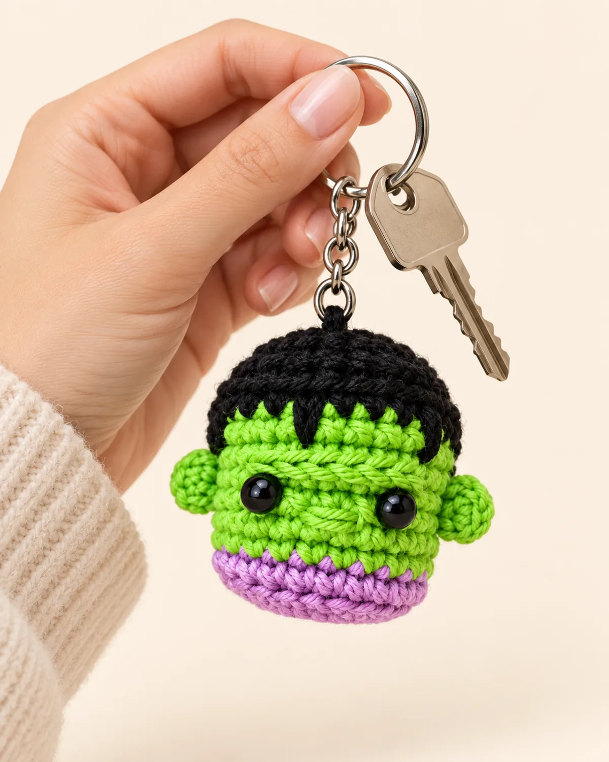 Frankenstein Keychain, alternate view in use
