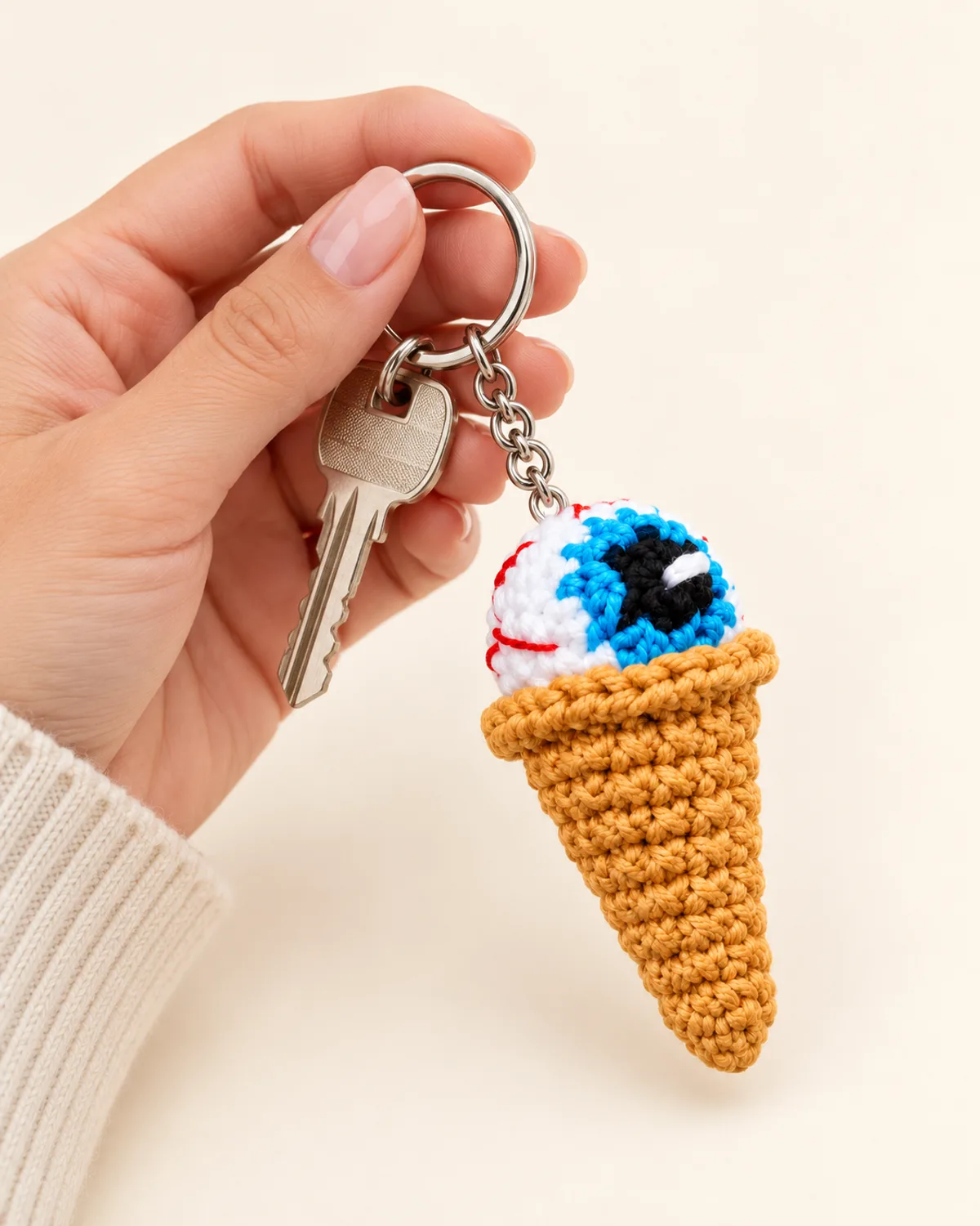 Eyeball Ice Cream Cone Keychain, alternate view in use