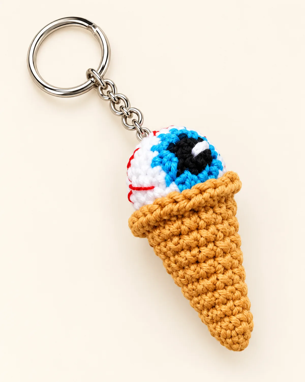 Eyeball Ice Cream Cone Keychain, crochet pattern