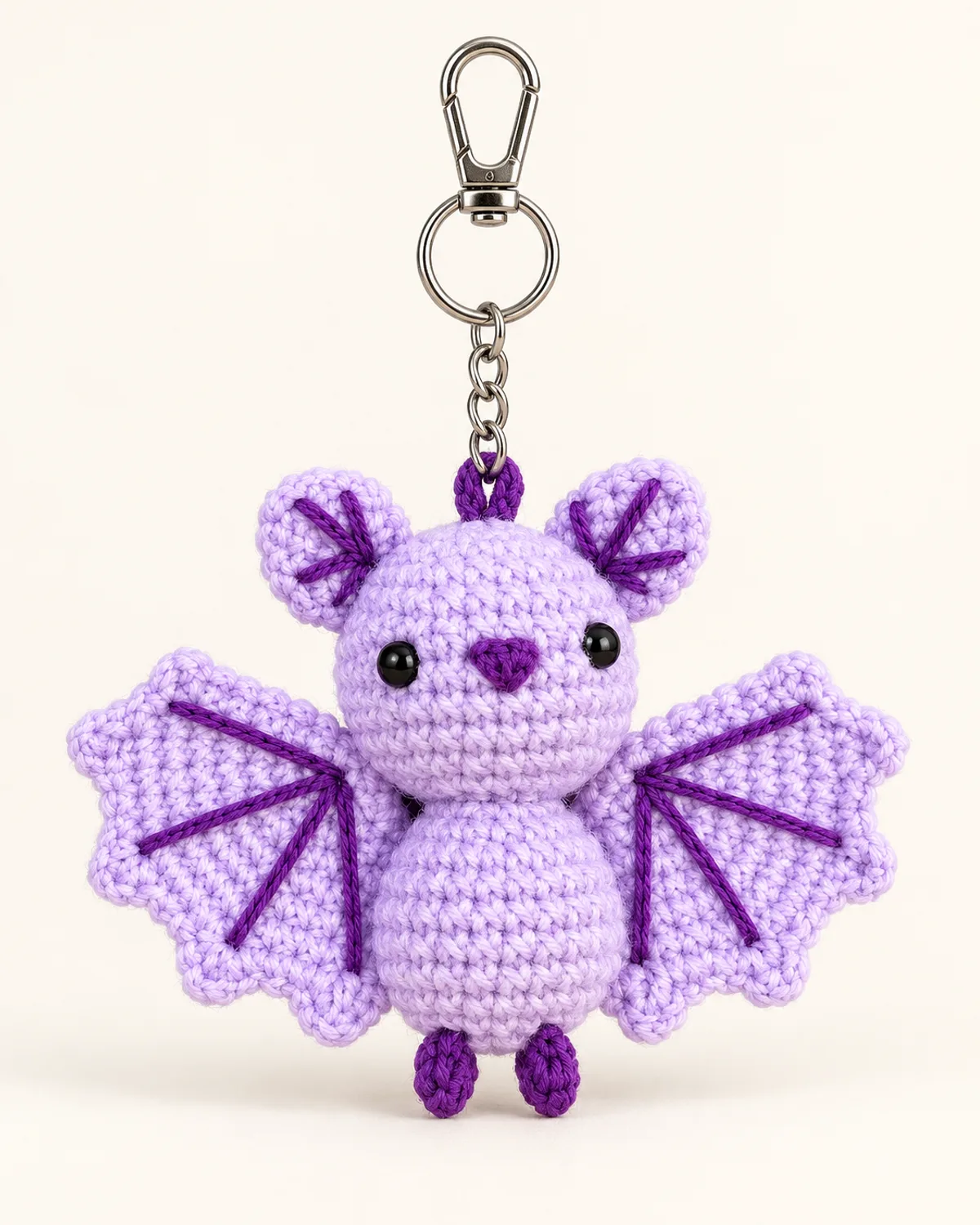 Bat Keychain, finished product on a warm off-white background