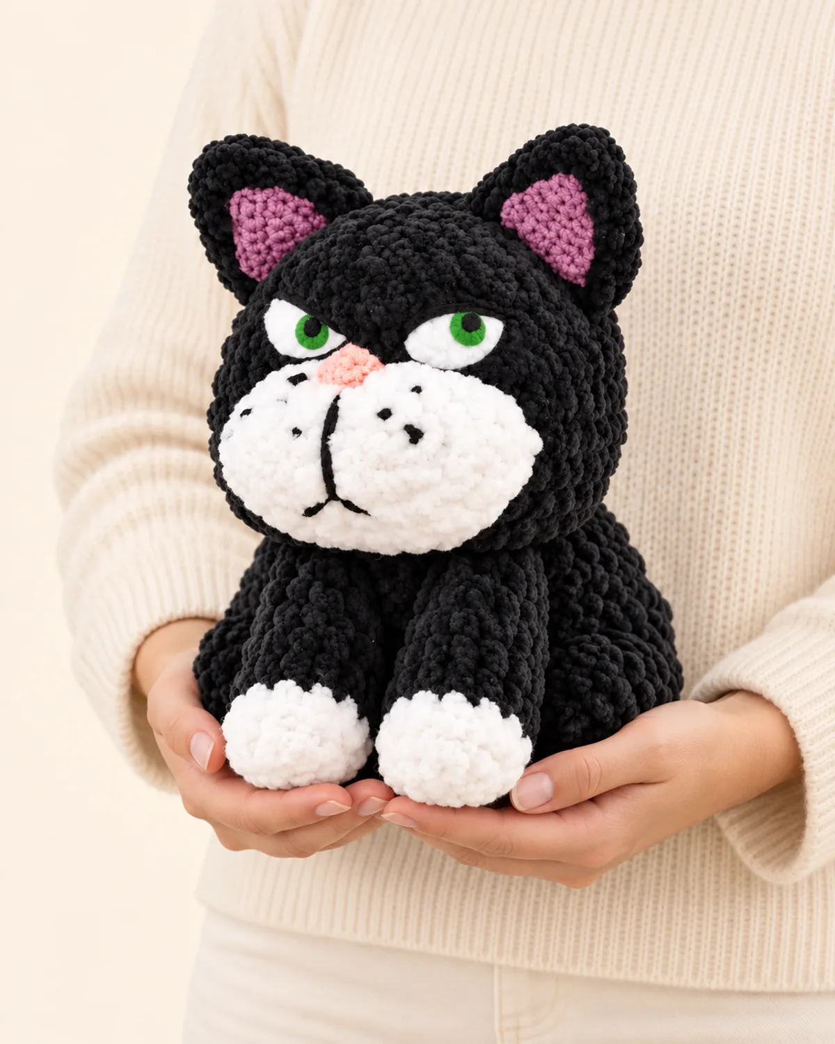 Black Cat Plush, front three-quarter view in use