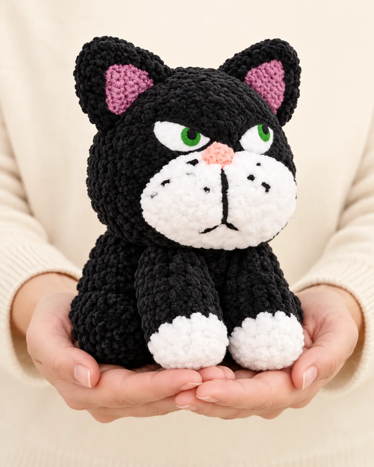 Black Cat Plush, side three-quarter view in use