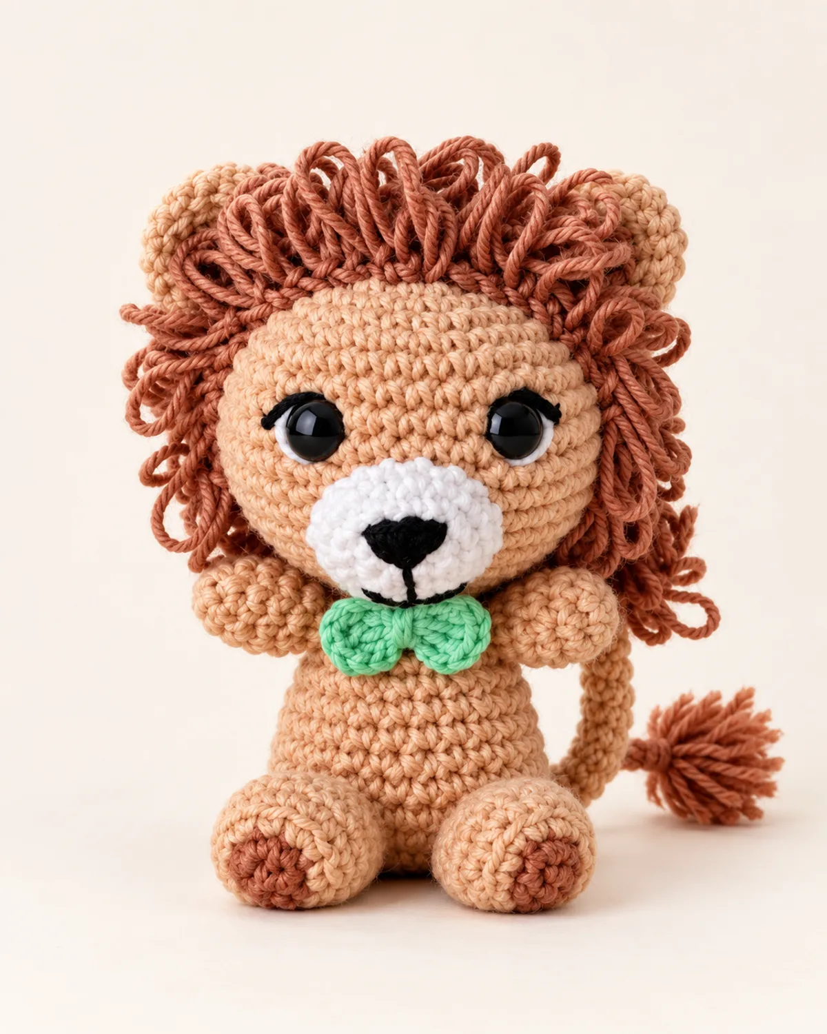 Lion with Bow Tie, finished product on a warm off-white background