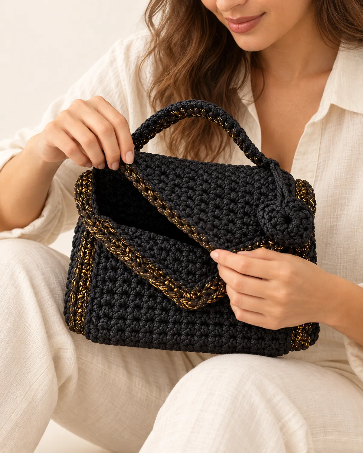 Black and Gold Handbag, alternate view in use